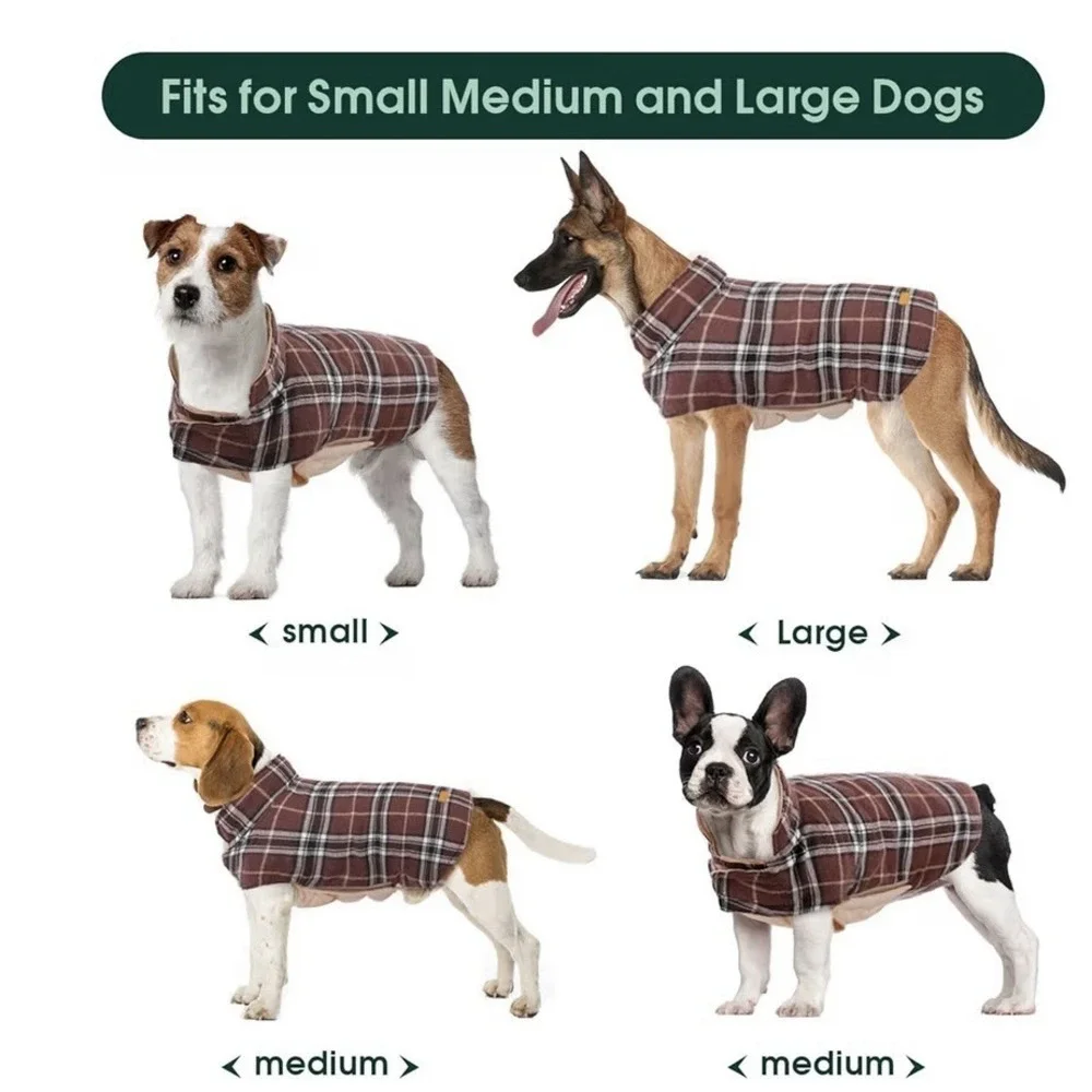 Kuoser  Warm‎ Dog Coat Reversible Dog Jacket Waterproof Brown Plaid Size XL